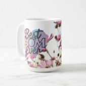 母の日おめでとう ピンクの花 いちばんのママ コーヒーマグカップ (正面左)