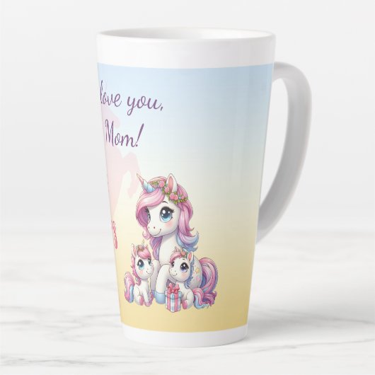 「母の日おめでとう!」 ユニコーンをテーマにした カフェラテマグ (右アングル)