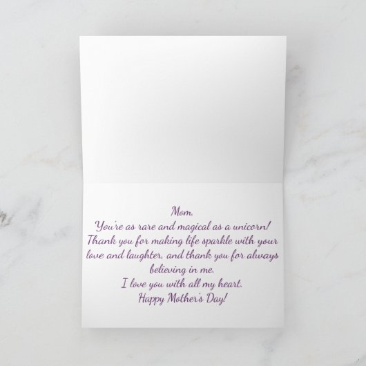 「母の日おめでとう!」 ユニコーンをテーマにした カード (内部)