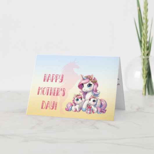 「母の日おめでとう！」 ユニコーンをテーマにした カード (正面)