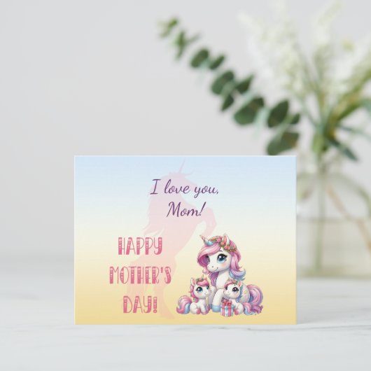 「母の日おめでとう！」 ユニコーンをテーマにした ポストカード (スタンド正面)