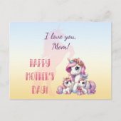 「母の日おめでとう!」 ユニコーンをテーマにした ポストカード (正面)