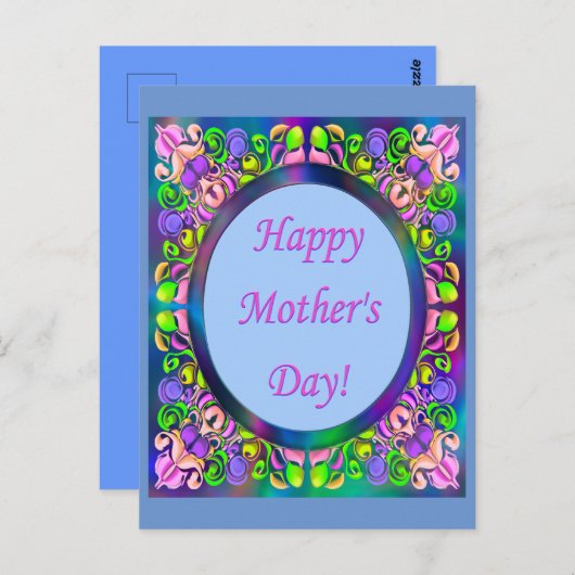 母の日おめでとう！明るいカラフル枠ギフト ポストカード (正面/裏面)