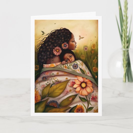 母の日おめでとう。母と娘絵画の カード (正面)