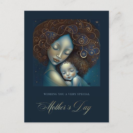 母の日おめでとう。母と娘絵画の ポストカード (正面)