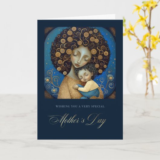 母の日おめでとう。母と子絵画の カード (黄色い花)