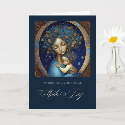 母の日おめでとう。母と子絵画の カード (小さな植物)