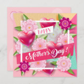 母の日おめでとう　美しい花 招待状 (正面/裏面)