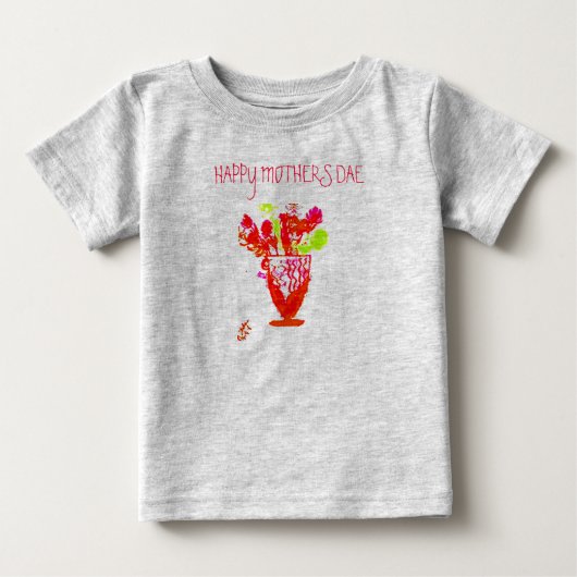 母の日おめでとう/花の花瓶Tシャツ ベビーTシャツ (正面)