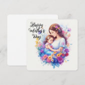 母の日おめでとう　花を手に母と子供 シーズンカード (正面/裏面)