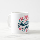 母の日おめでとう - 鮮やかなティールとピンクの花 コーヒーマグカップ (正面左)