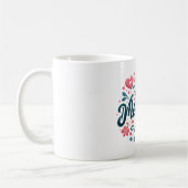母の日おめでとう - 鮮やかなティールとピンクの花 コーヒーマグカップ (左)