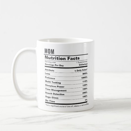 母の日おもしろい母の栄養事実ラベルギフト コーヒーマグカップ (左)