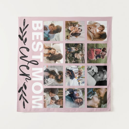 母の日お最高の母さん写真コラージピンク タペストリー (正面(横))