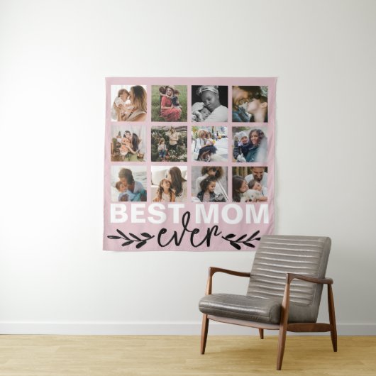 母の日お最高の母さん写真コラージピンク タペストリー (インサイチュ)