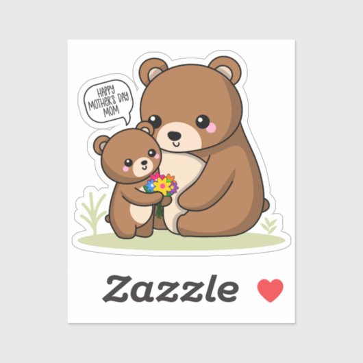 母の日お母さん可愛いママ熊と子ちゃん シール (シート)