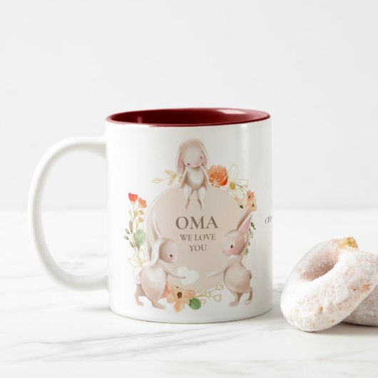 母の日お母さん愛する愛するバニーウサギフローラ ツートーンマグカップ (ドーナツ)