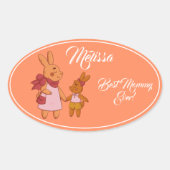 母の日かわいいうさぎ。 楕円形シール (正面)