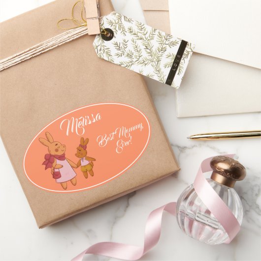 母の日かわいいうさぎ。 楕円形シール (ギフト)