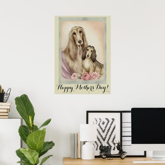 母の日かわいいアフガンハウンド犬の母 ポスター (ホームオフィス)