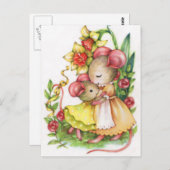 母の日かわいいハグマウスネズミはがき ポストカード (正面/裏面)