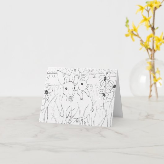 母の日かわいいバニーウサギ カード (黄色い花)