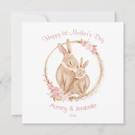 母の日かわいいバニーガールホワイトピンク カード (正面)