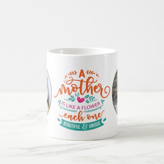 母の日かわいい引用文2写真テンプレート&名前 コーヒーマグカップ (中央)
