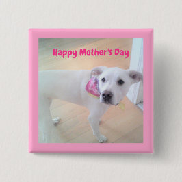 母の日かわいい白い子犬ピンク 缶バッジ