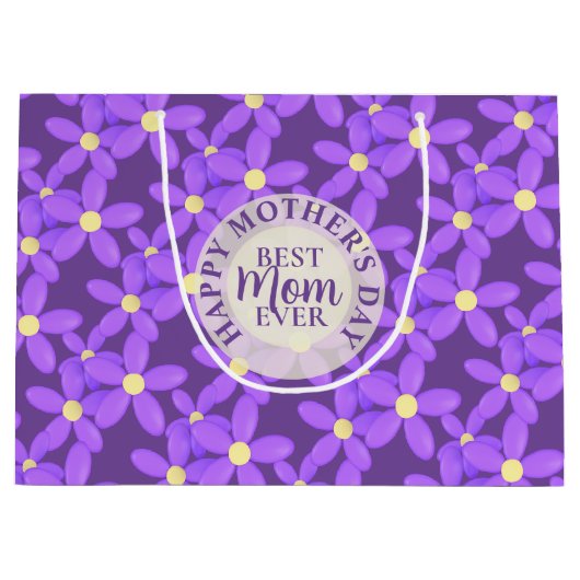 母の日かわいい紫色の花大抱き枕 ラージペーパーバッグ (正面)