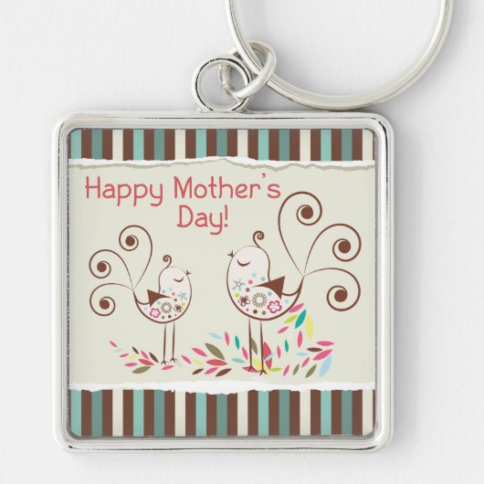 母の日が幸せでかわいい鳥たちストライプ|過去記事 キーホルダー (正面)