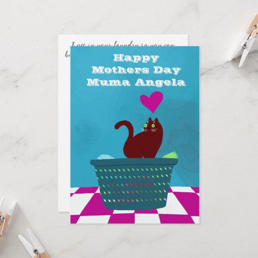 母の日が悪い猫に愛されパーソナライズされたる カード (正面/裏面インサイチュ)