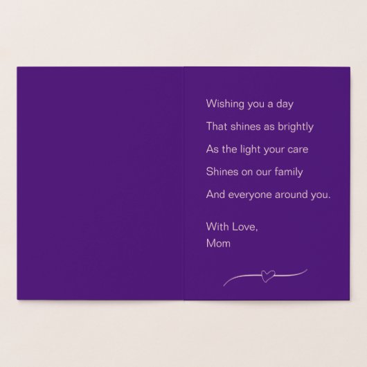 母の日が私の娘に紫と 箔カード (内部)