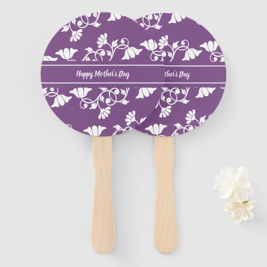 母の日が紫と白の花柄 ハンドファン (正面&裏面)
