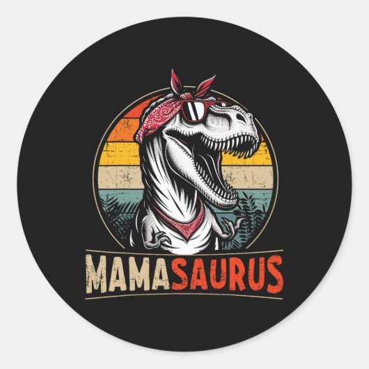 母の日とクリスマスのママサウルス恐竜ママ ラウンドシール (正面)