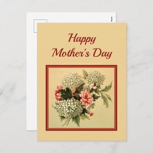 母の日とヴィンテージフローラブーケ シーズンポストカード (正面/裏面)