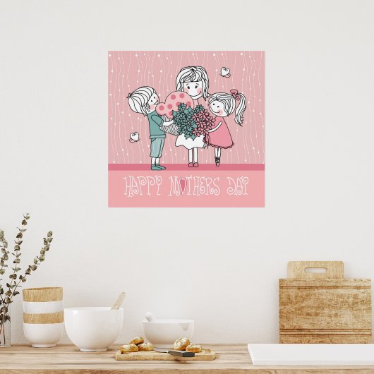 母の日と子ども ポスター (キッチン)