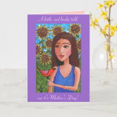 母の日と小さな赤いバーディー – カード (黄色い花)