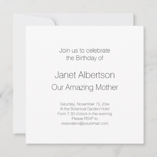 母の日と誕生日が素敵なお母さん 招待状 (正面)