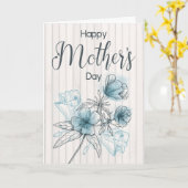 母の日に咲く青い水彩の花 カード (黄色い花)