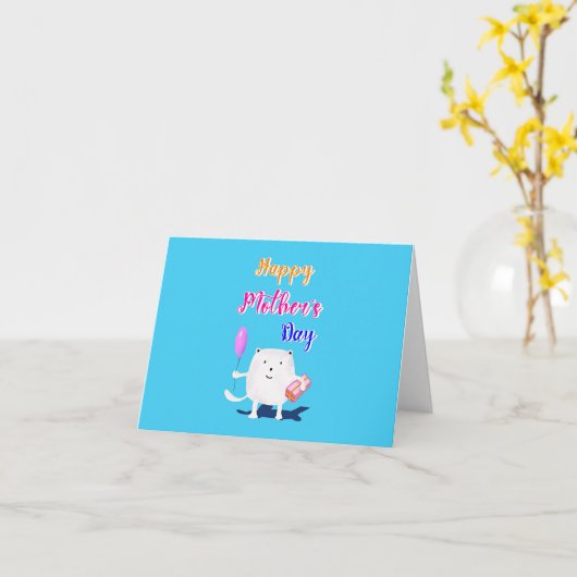 母の日に楽しめ最高のる気球の三毛猫のプレゼント カード (黄色い花)