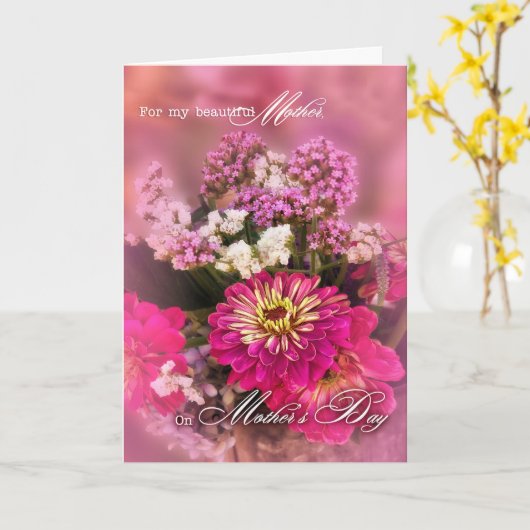母の日に母のためにピンクの花束フェミニン カード (黄色い花)