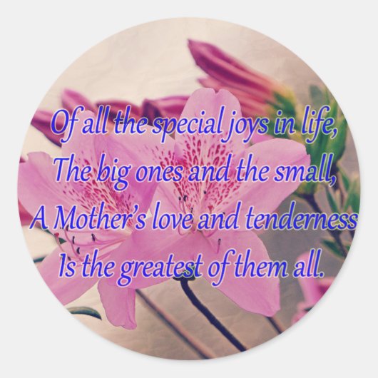 母の日に特別な喜び ラウンドシール (正面)