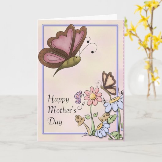 母の日に蝶と花 カード (黄色い花)