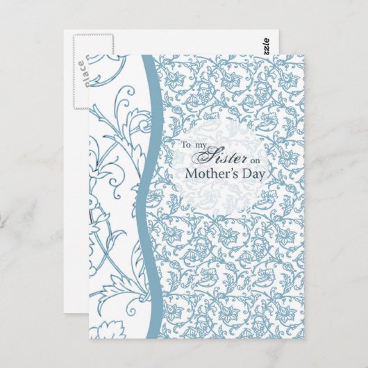 母の日に青い花の柄の姉妹 ポストカード (正面/裏面)