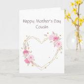 母の日のいとこピンクフラワーハート カード (黄色い花)