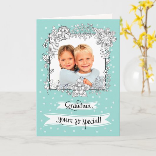 母の日のおばあちゃんのために。フォトカカスタムード カード (黄色い花)