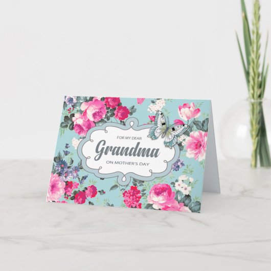 母の日のおばあちゃんのために。ヴィンテージバラ カード (正面)
