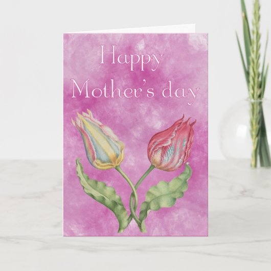 母の日のおめでとう　明るい赤と黄色のチューリップ カード (正面)