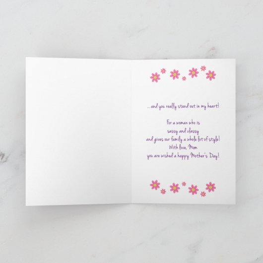 母の日のお母さんのための粋で上品なフラミンゴ カード (内部)